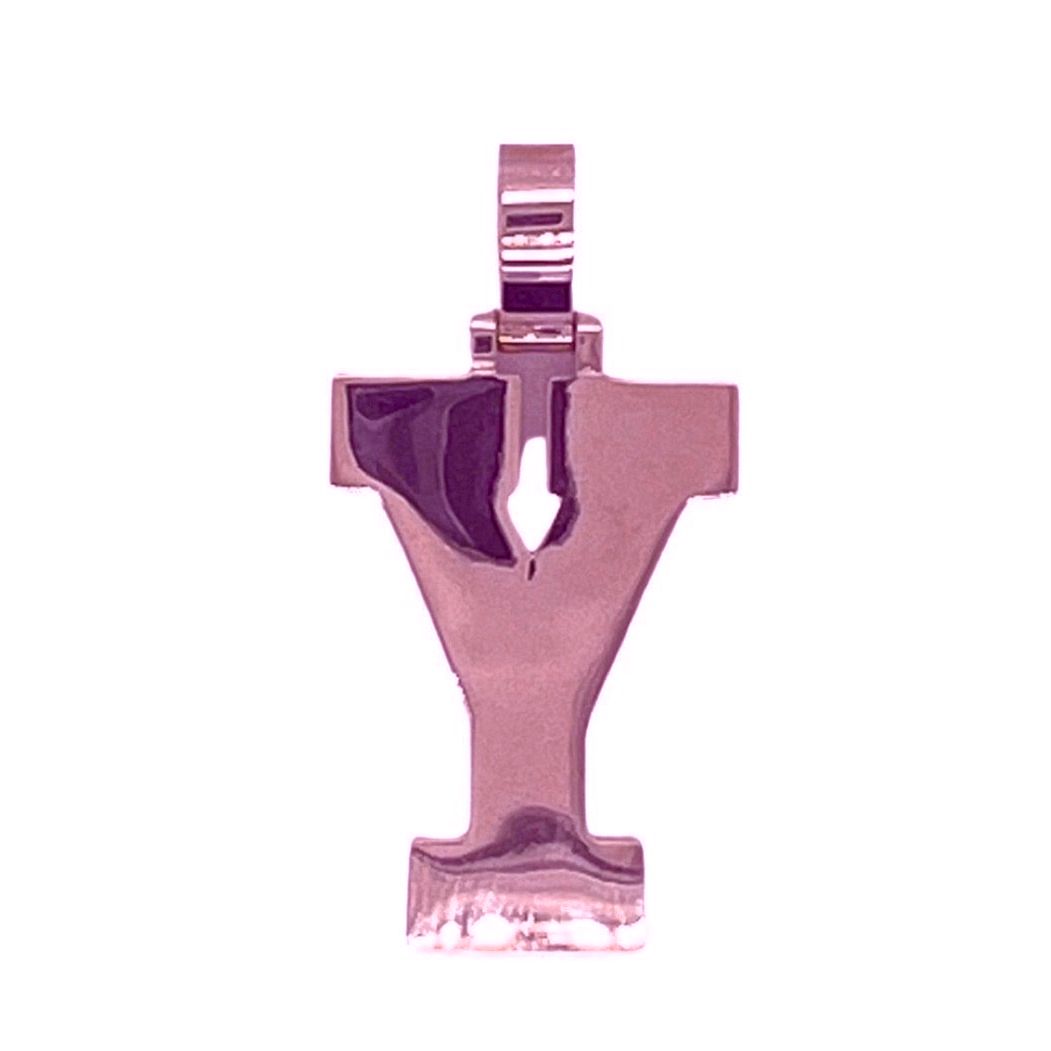 10K Rose White Gold 3D Letter Y Initial Diamond Pendant 1.40 CT 1.5"