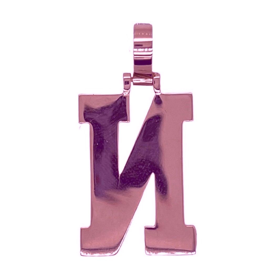 10K Rose White Gold 3D Letter N Initial Diamond Pendant 1.62 CT 1.5"