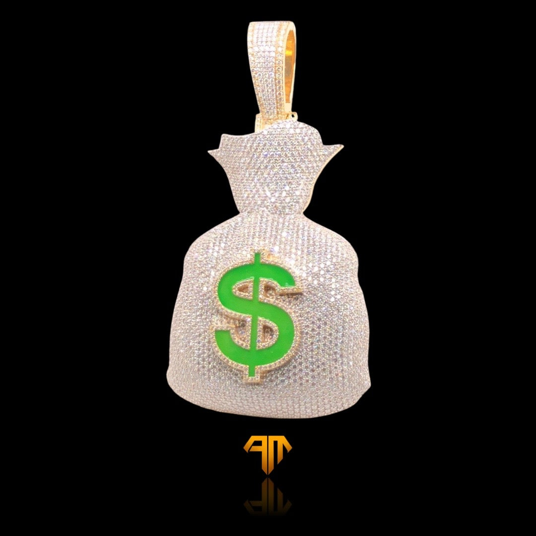 Custom Yellow Gold "Money Bag" Logo Pendant