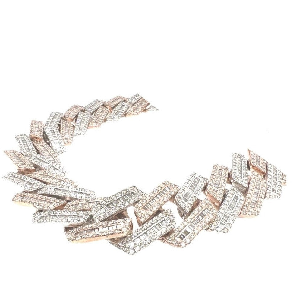 10K Rose White Gold 24MM Miami Cuban Baguette VS Diamond Chain 75.53 CT