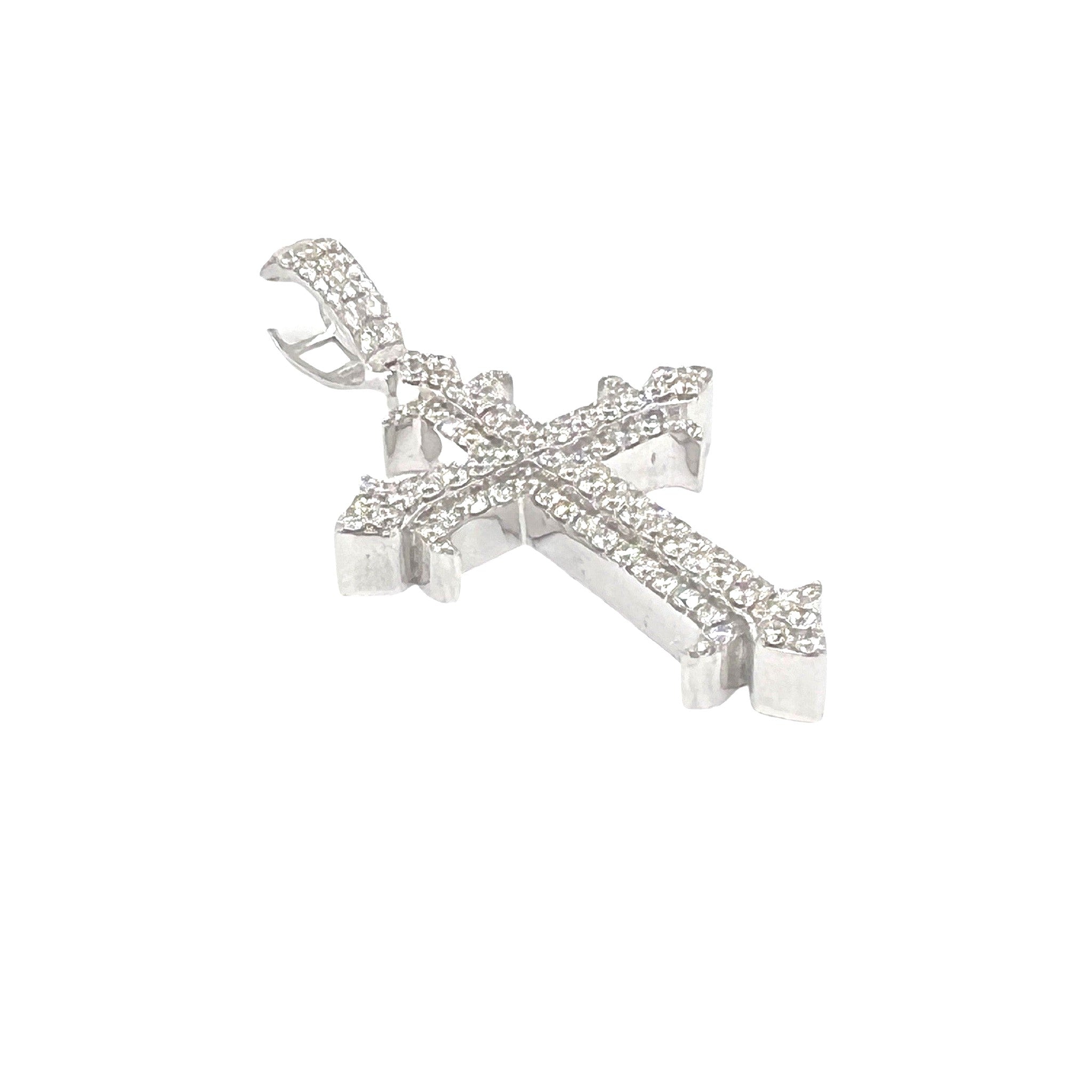 14K White Gold Designer Diamond Cross Pendant 2.35 CT 2.1"