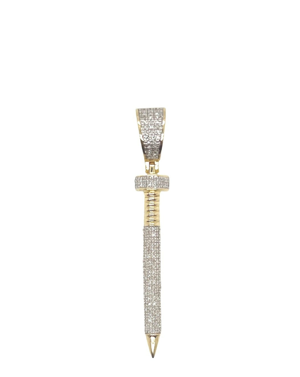 10K Yellow Gold Designer Nail Iced Diamond Pendant 0.25 CT 1.85"