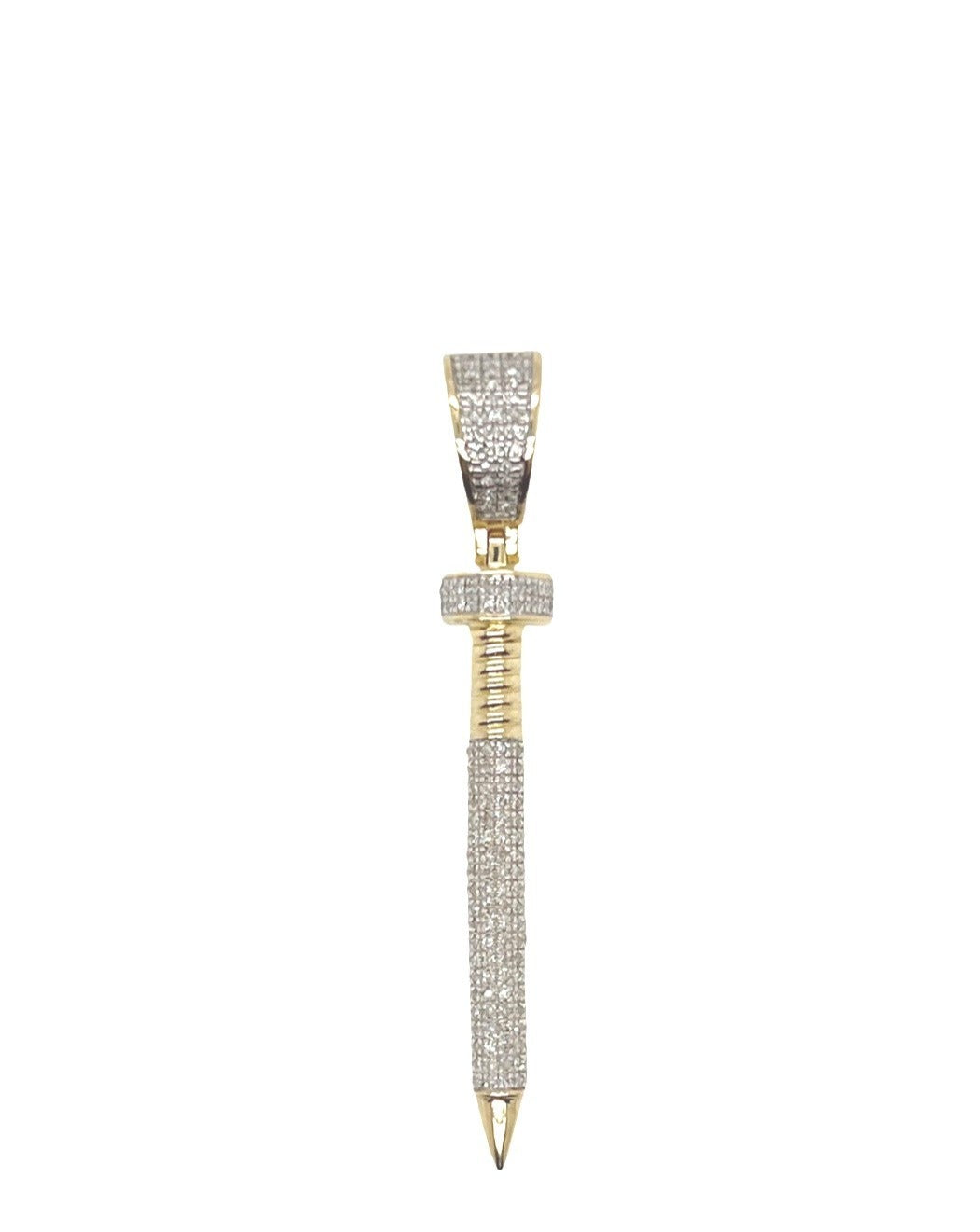 10K Yellow Gold Designer Nail Iced Diamond Pendant 0.25 CT 1.85"