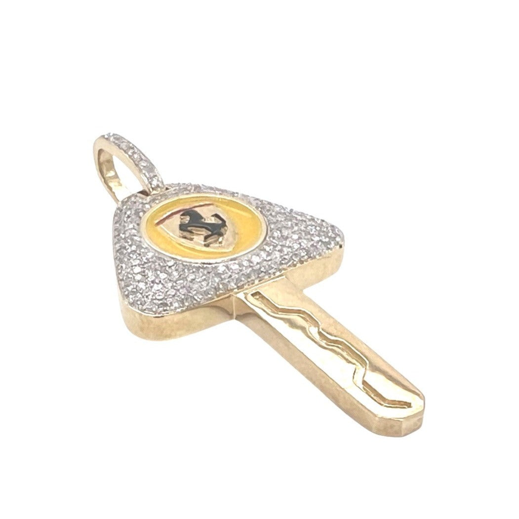 10K Yellow Gold Ferrari Car Key Diamond Pendant 0.81 CT 2"