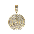 10K Yellow Gold Mercedes Logo Medallion Iced Diamond Pendant 1.45 CT 1.7"