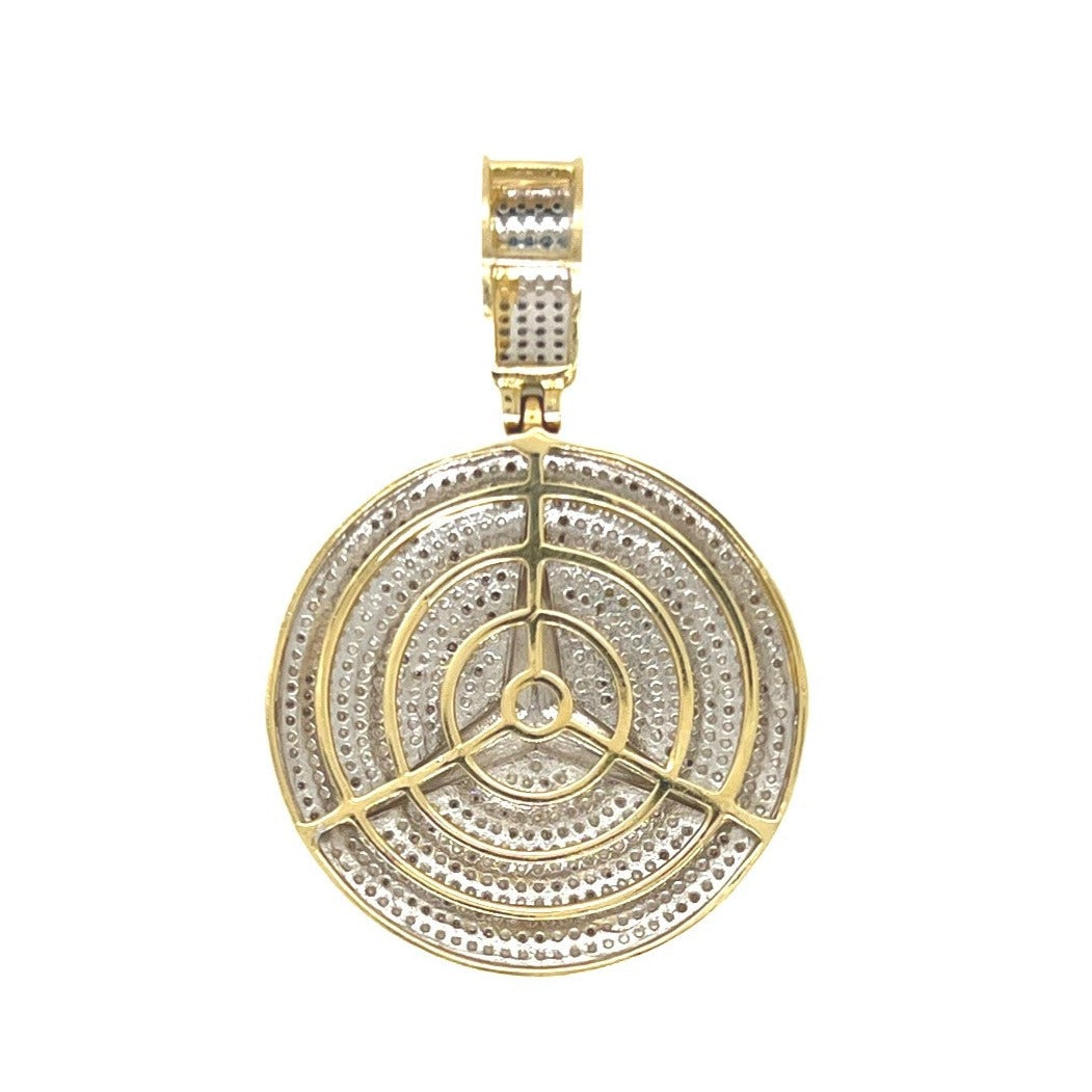 10K Yellow Gold Mercedes Logo Medallion Iced Diamond Pendant 1.45 CT 1.7"