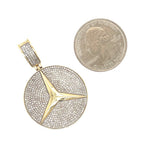 10K Yellow Gold Mercedes Logo Medallion Iced Diamond Pendant 1.45 CT 1.7"