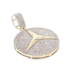 10K Yellow Gold Mercedes Logo Medallion Iced Diamond Pendant 1.45 CT 1.7"
