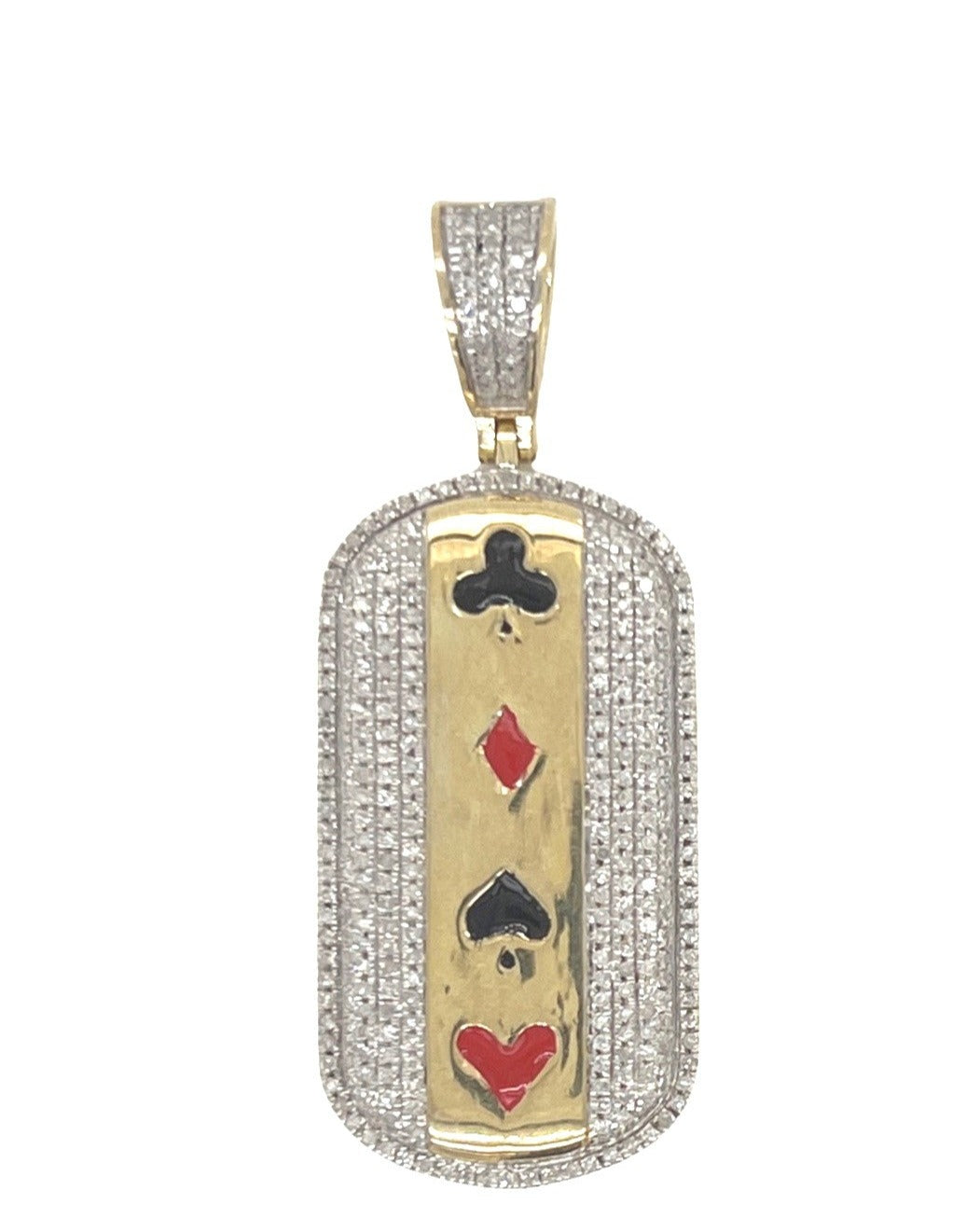 10K Yellow Gold Dog Tag Spade Heart Logo Iced Diamond Pendant 0.80 CT 1.8"