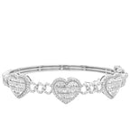 10K White Gold Designer Heart Baguette Diamond Bangle Bracelet 1.44 CT 7"