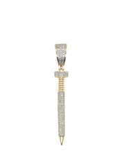 Load image into Gallery viewer, 10K Yellow Gold Designer Nail Iced Diamond Pendant 0.25 CT 1.85&quot;
