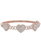 10K Rose Gold Designer Heart Baguette Diamond Bangle Bracelet 1.44 CT 7"