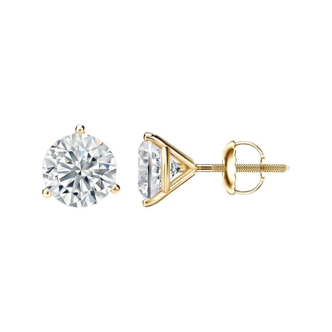 14K Yellow Gold Round Solitaire Diamond Earrings 1.40-3.81 CT