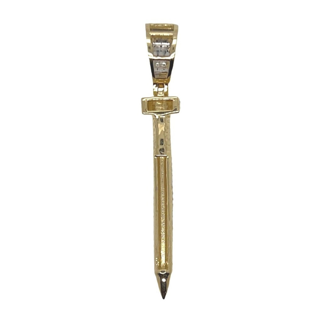 10K Yellow Gold Designer Nail Iced Diamond Pendant 0.25 CT 1.85"
