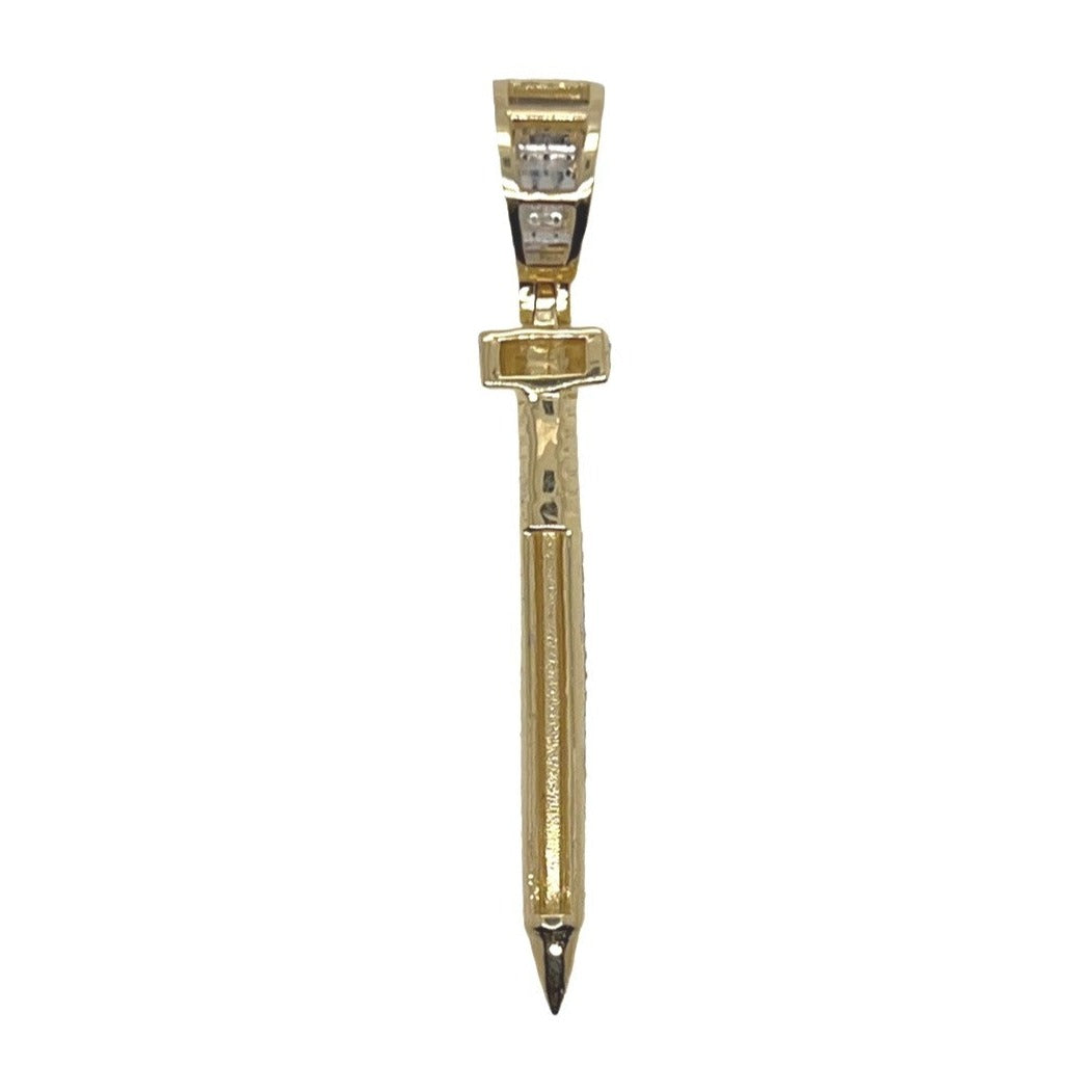 10K Yellow Gold Designer Nail Iced Diamond Pendant 0.25 CT 1.85"