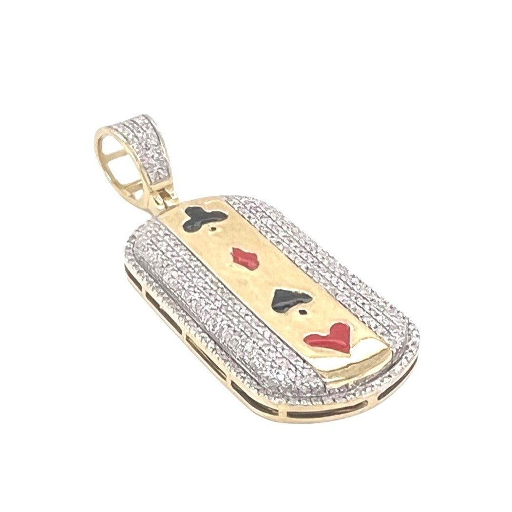 10K Yellow Gold Dog Tag Spade Heart Logo Iced Diamond Pendant 0.80 CT 1.8"
