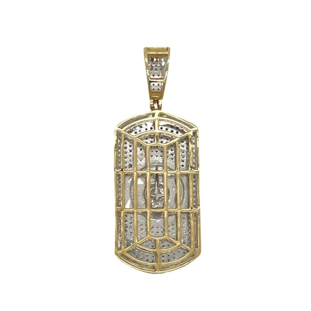 10K Yellow Gold Dog Tag Lion Head Iced Diamond Pendant 1.03 CT 1.8"