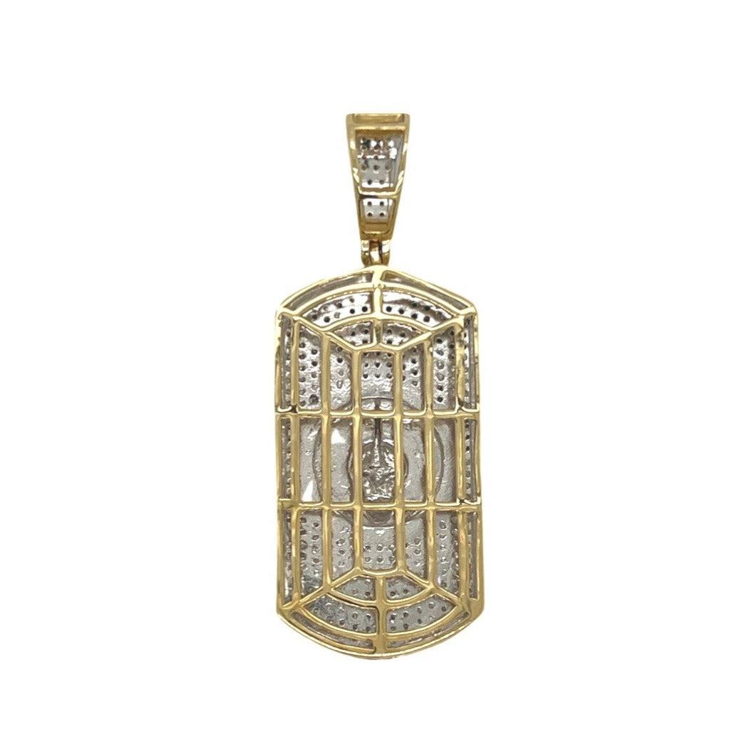 10K Yellow Gold Dog Tag Lion Head Iced Diamond Pendant 1.03 CT 1.8"