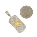 10K Yellow Gold Dog Tag Lion Head Iced Diamond Pendant 1.03 CT 1.8"