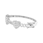10K White Gold Designer Heart Baguette Diamond Bangle Bracelet 1.44 CT 7"