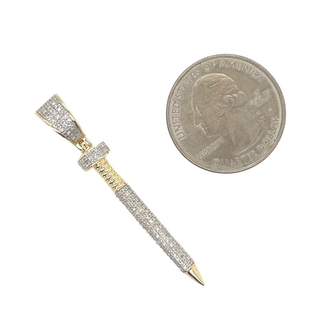 10K Yellow Gold Designer Nail Iced Diamond Pendant 0.25 CT 1.85"
