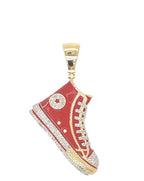 10K Yellow Gold Designer Red Shoe Sneaker Trainer Diamond Pendant 0.50 CT 1.75"