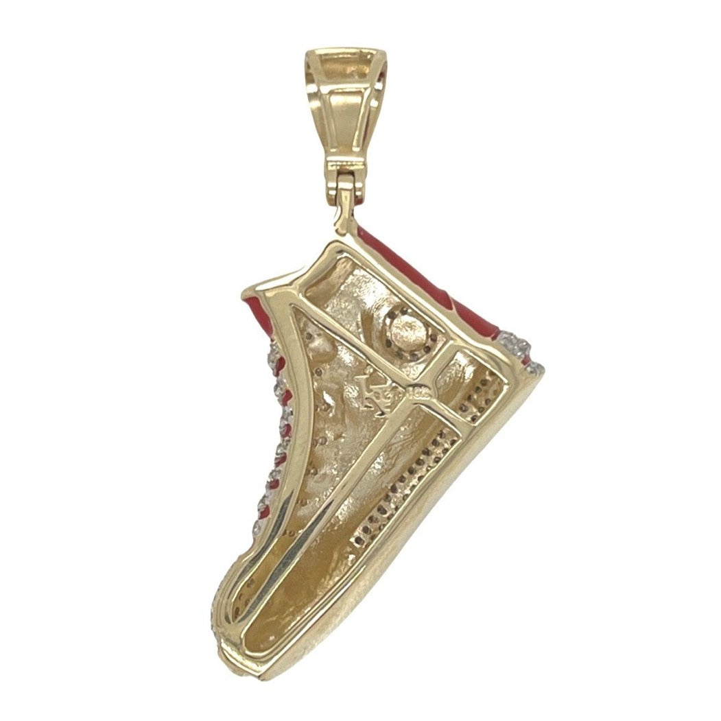 10K Yellow Gold Designer Red Shoe Sneaker Trainer Diamond Pendant 0.50 CT 1.75"