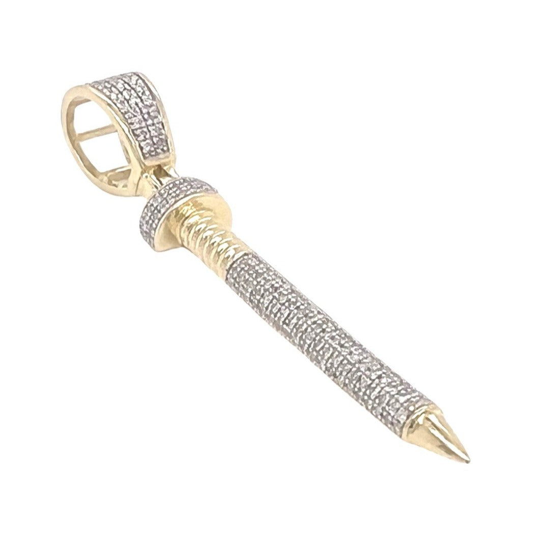 10K Yellow Gold Designer Nail Iced Diamond Pendant 0.25 CT 1.85"