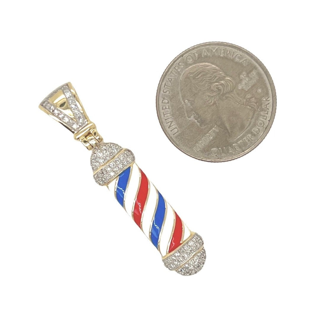 10K Yellow Gold Barber Pole Diamond Pendant 0.40 CT 1.75"