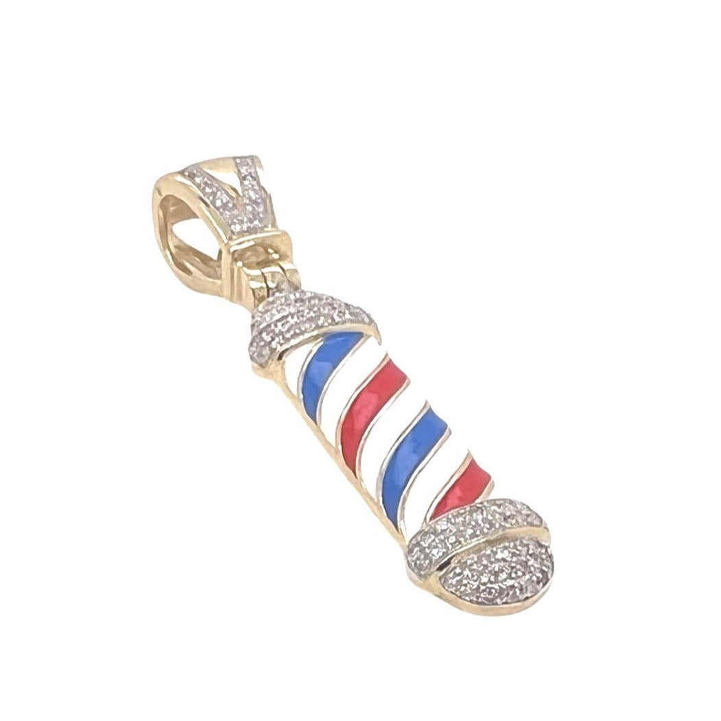 10K Yellow Gold Barber Pole Diamond Pendant 0.40 CT 1.75"