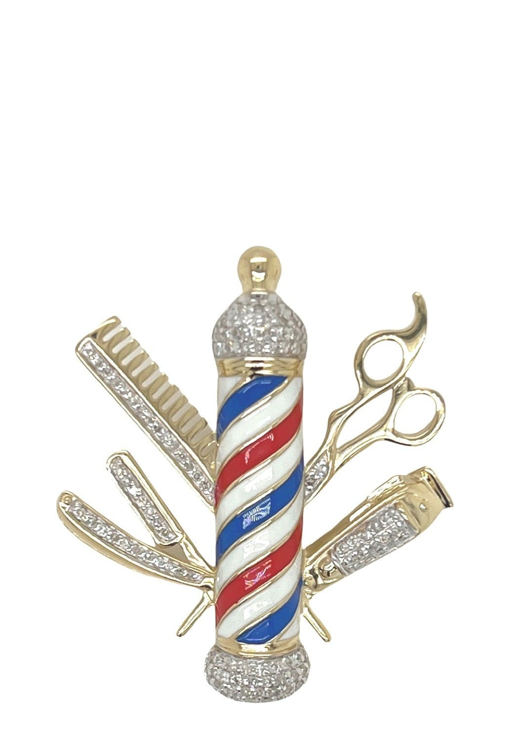 10K Yellow Gold Barber Pole Clipper Kit Diamond Pendant 0.56 CT 1.5"