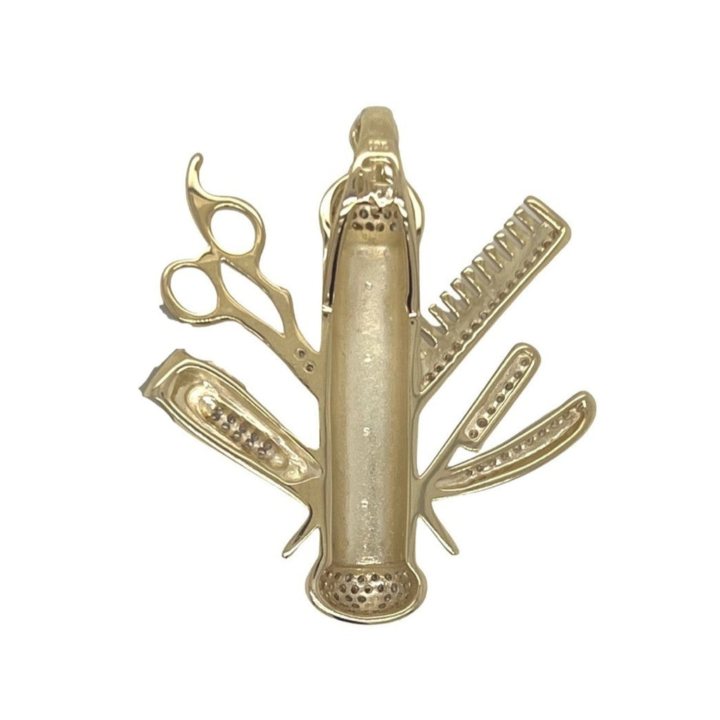 10K Yellow Gold Barber Pole Clipper Kit Diamond Pendant 0.56 CT 1.5"