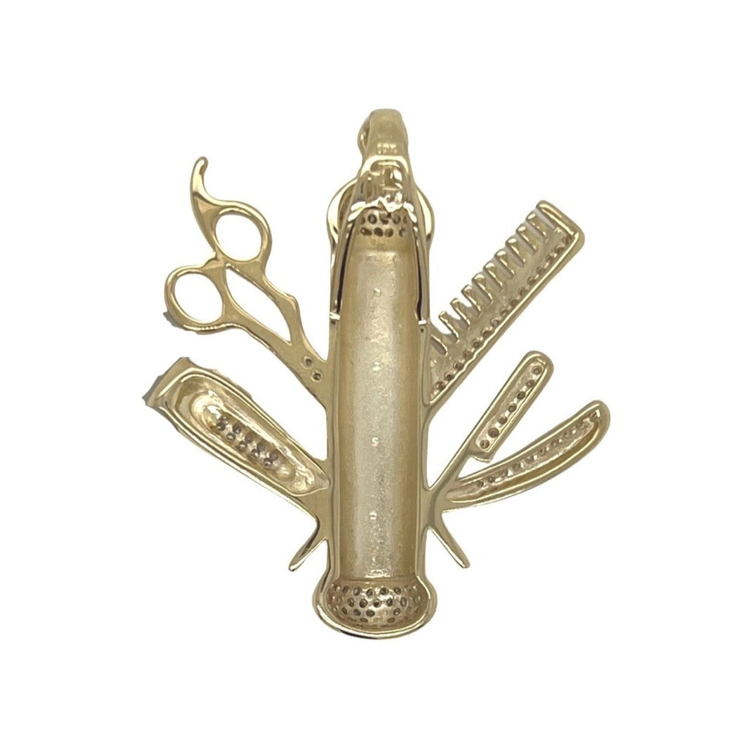 10K Yellow Gold Barber Pole Clipper Kit Diamond Pendant 0.56 CT 1.5"