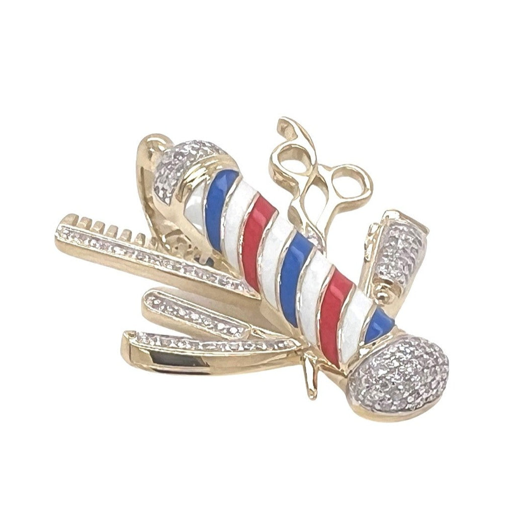 10K Yellow Gold Barber Pole Clipper Kit Diamond Pendant 0.56 CT 1.5"