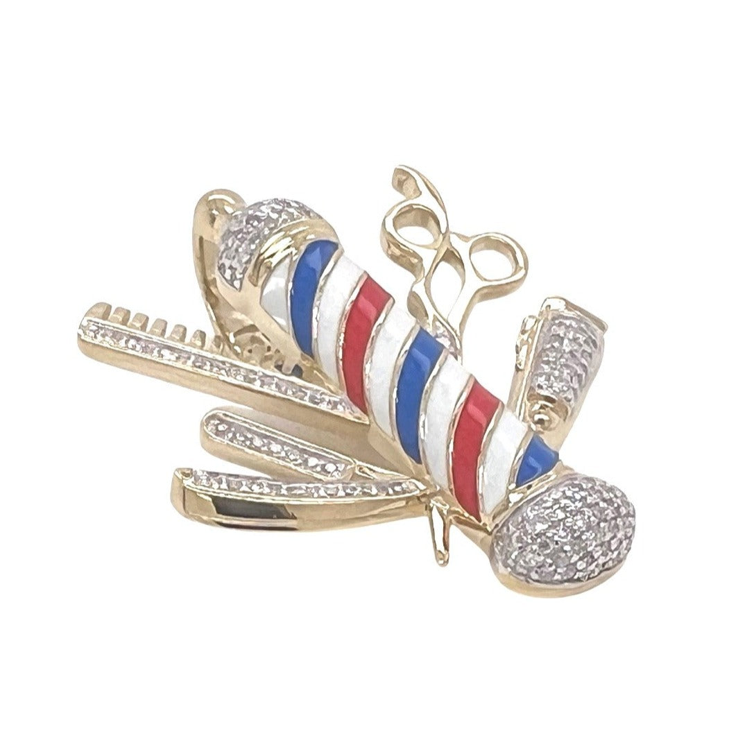 10K Yellow Gold Barber Pole Clipper Kit Diamond Pendant 0.56 CT 1.5"