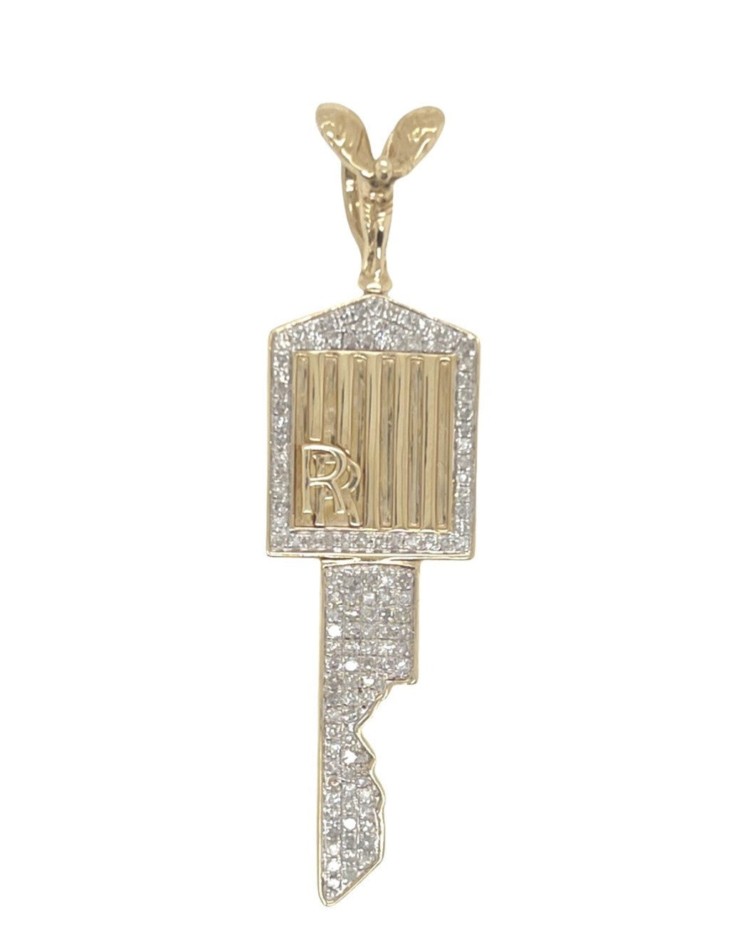 10K Yellow Gold Rolls Royce Car Key Diamond Pendant 0.67 CT 2.2"
