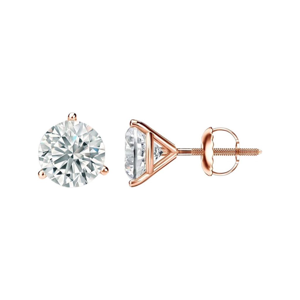 14K Rose Gold Round Solitaire Diamond Earrings 1.40-3.81 CT