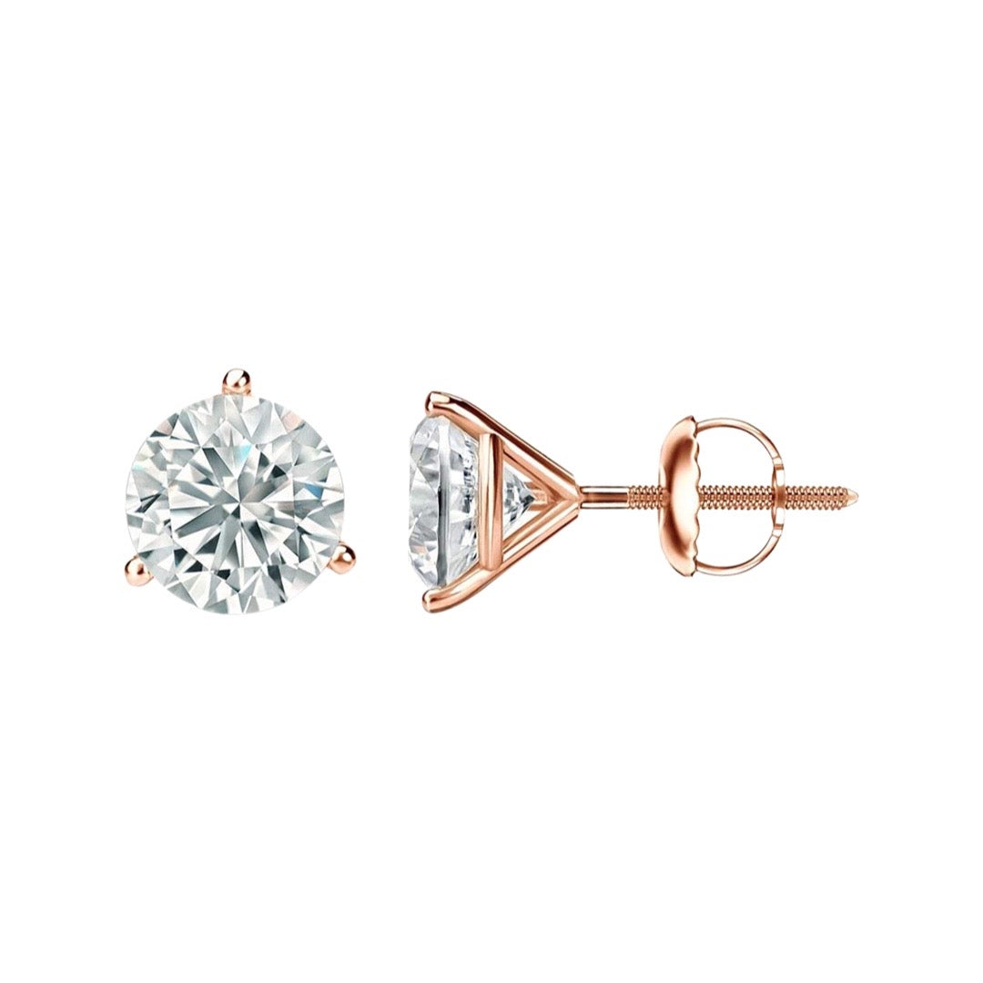 14K Rose Gold Round Solitaire Diamond Earrings 1.40-3.81 CT