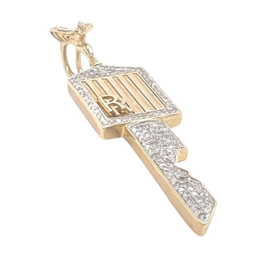 10K Yellow Gold Rolls Royce Car Key Diamond Pendant 0.67 CT 2.2"