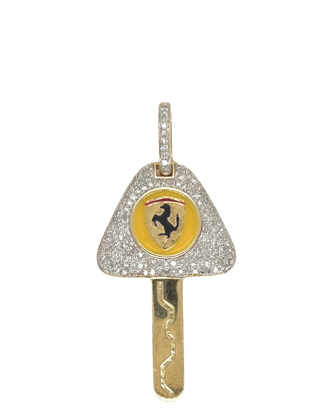 10K Yellow Gold Ferrari Car Key Diamond Pendant 0.81 CT 2"