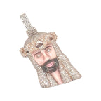10K Rose Gold Enamel Crown Jesus Head Diamond Pendant 2.87 CT 2"