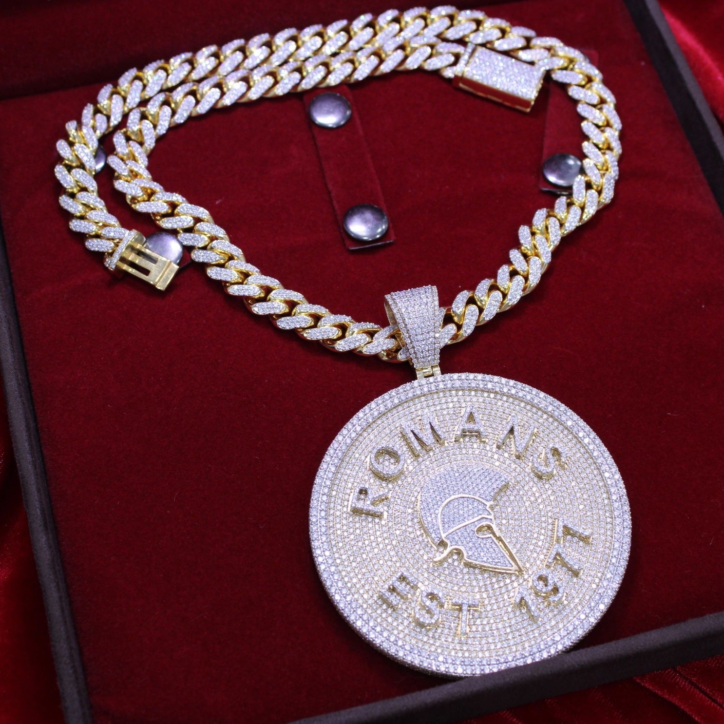 Custom Yellow Gold "ROMANS" Logo Pendant