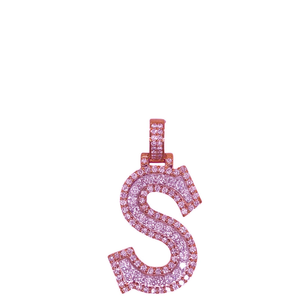10K Rose White Gold 3D Letter S Initial Diamond Pendant 1.67 CT 1.5"