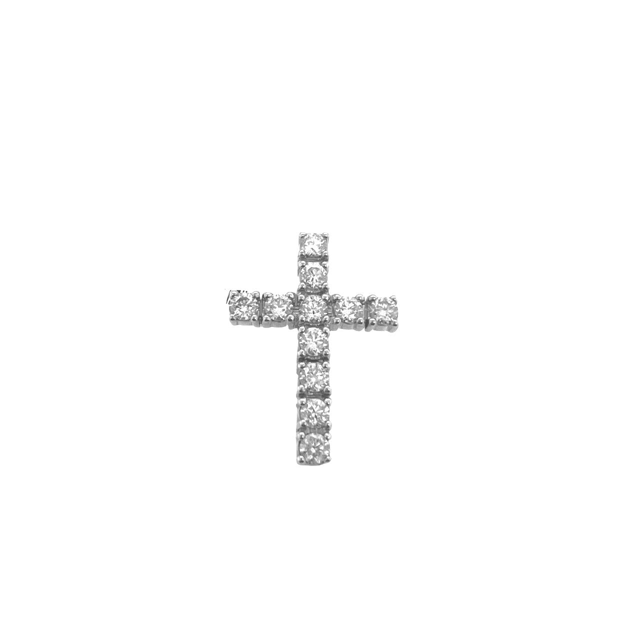 10K White Gold Solitaire Tennis Diamond Cross Pendant 2.03 CT 1.25"