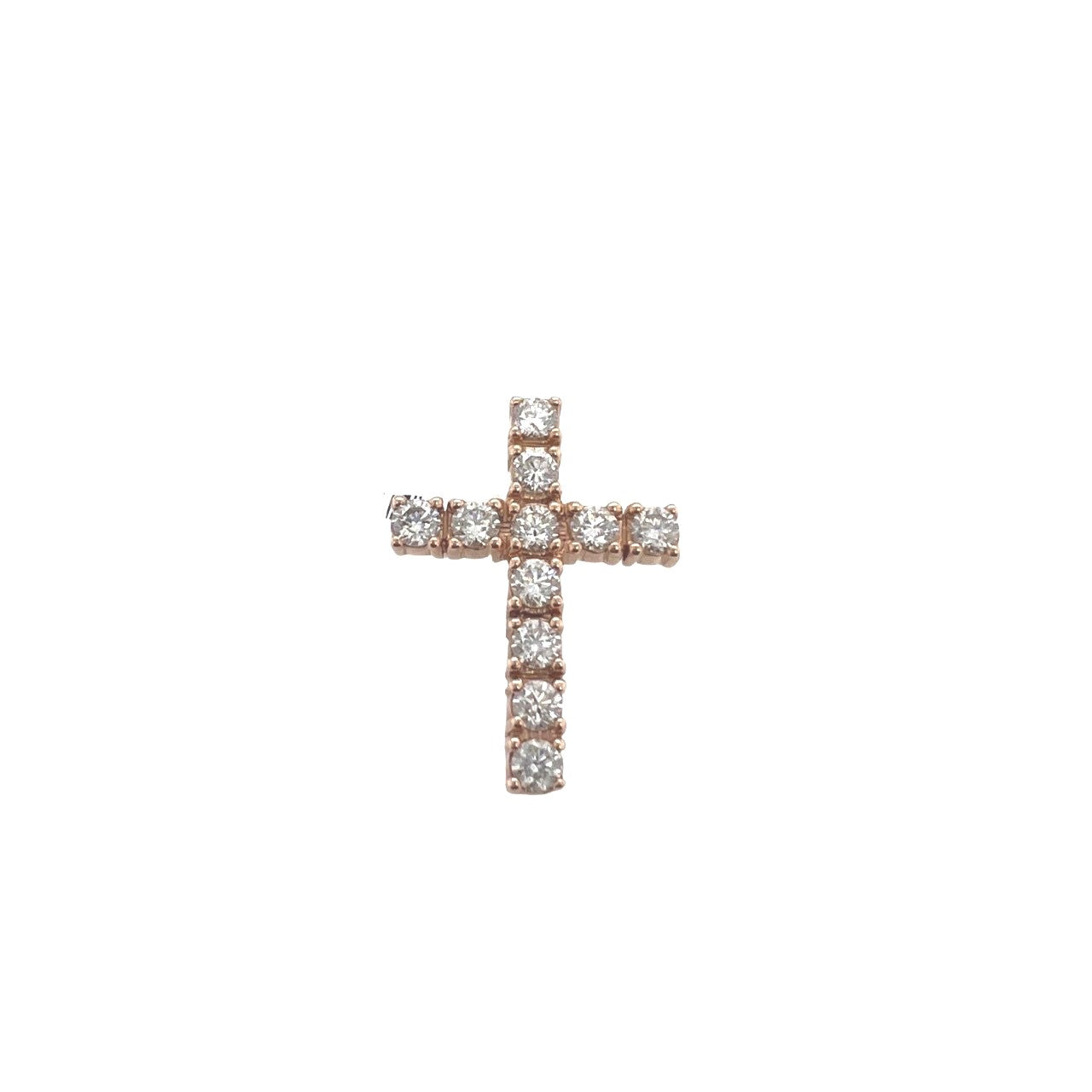 10K Rose Gold Solitaire Tennis Diamond Cross Pendant 2.03 CT 1.25"