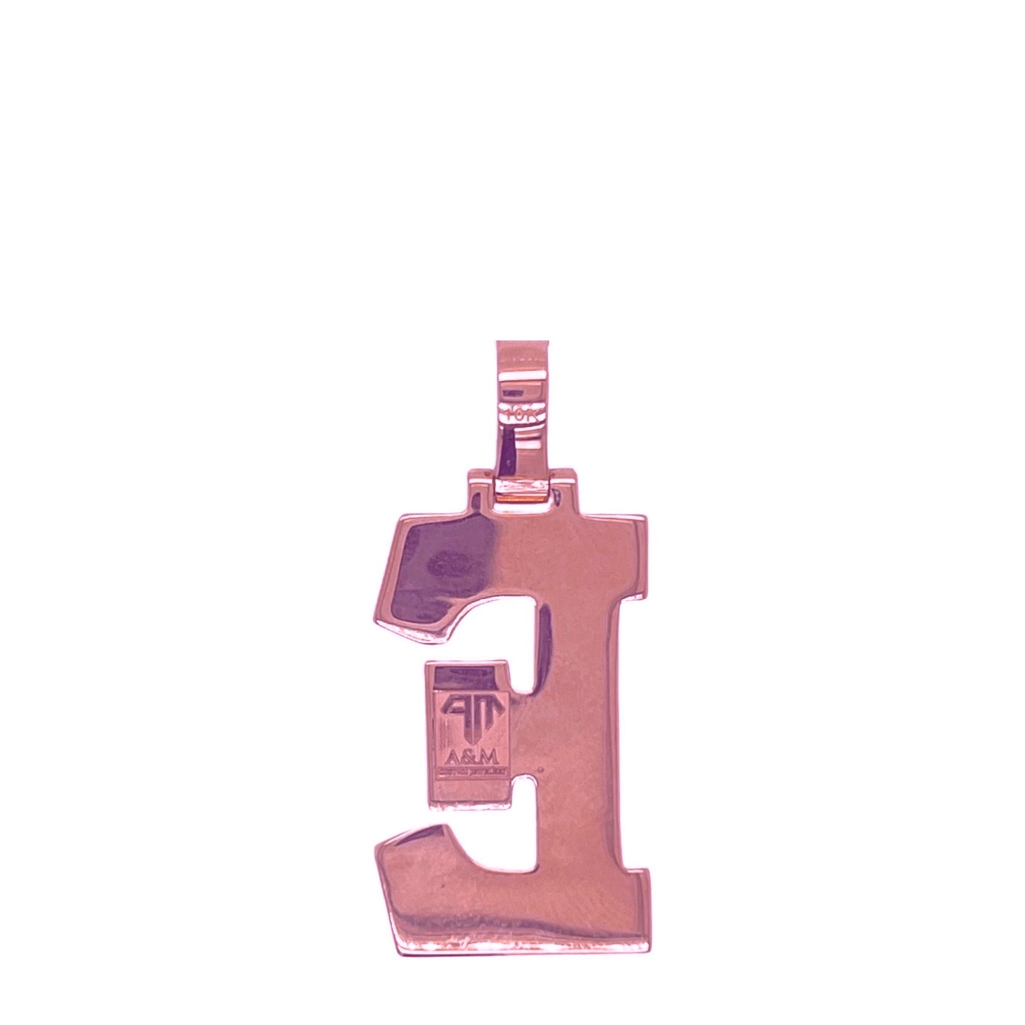 10K Rose White Gold 3D Letter E Initial Diamond Pendant 1.72 CT 1.5"