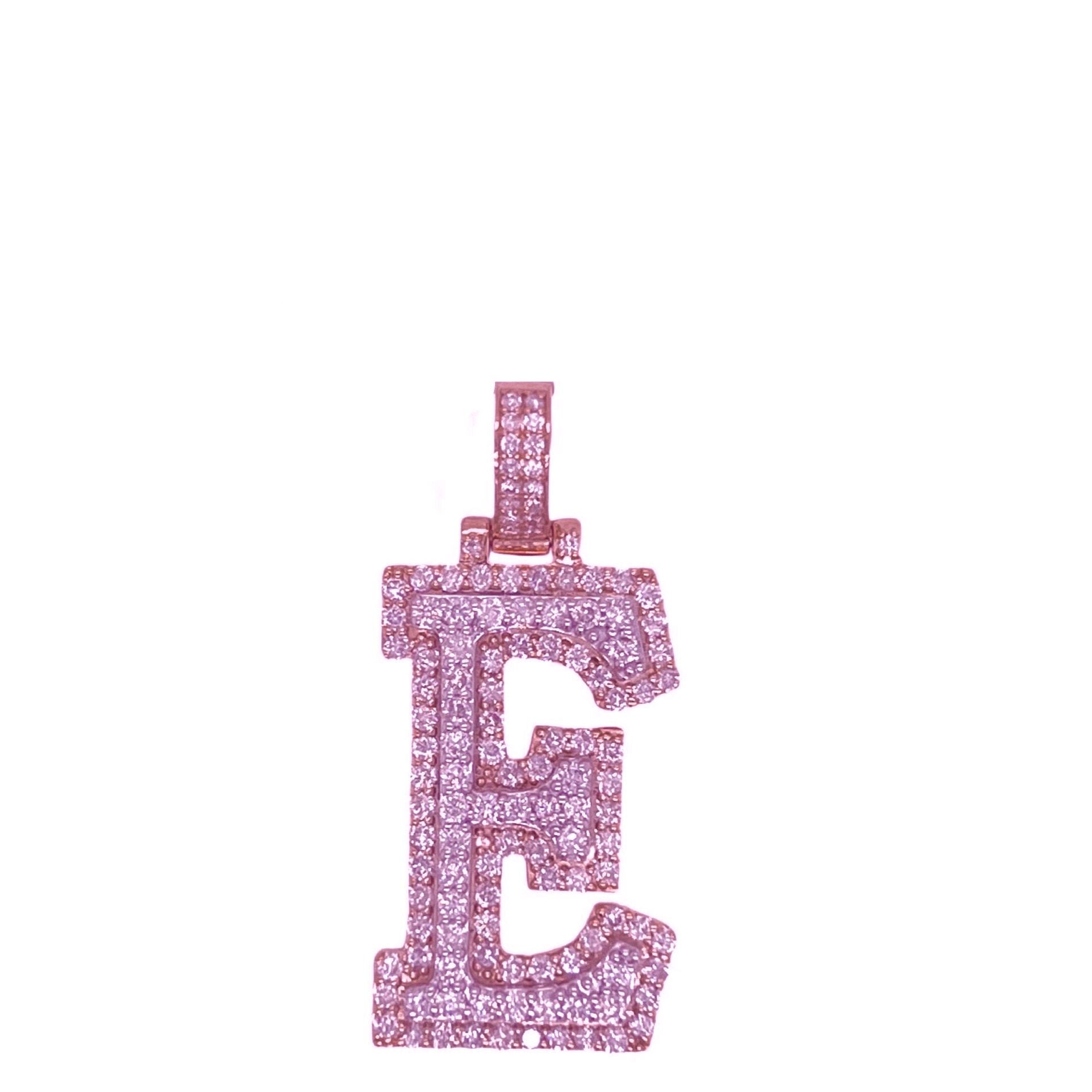 10K Rose White Gold 3D Letter E Initial Diamond Pendant 1.72 CT 1.5"